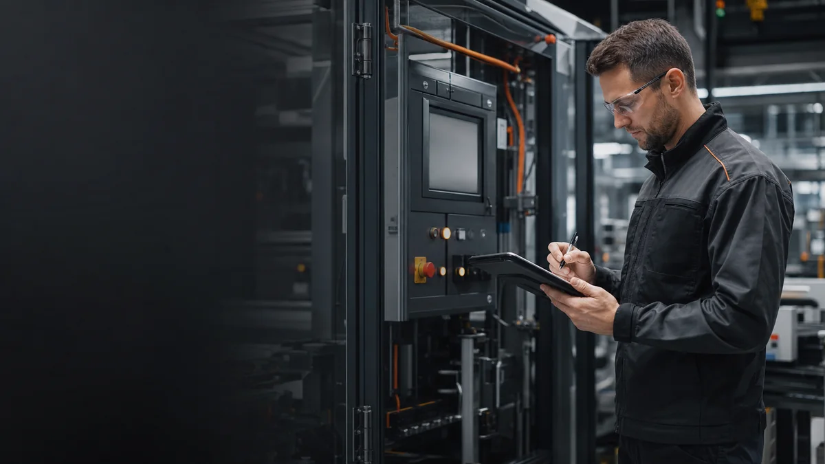 Technician reviewing equipment documentation